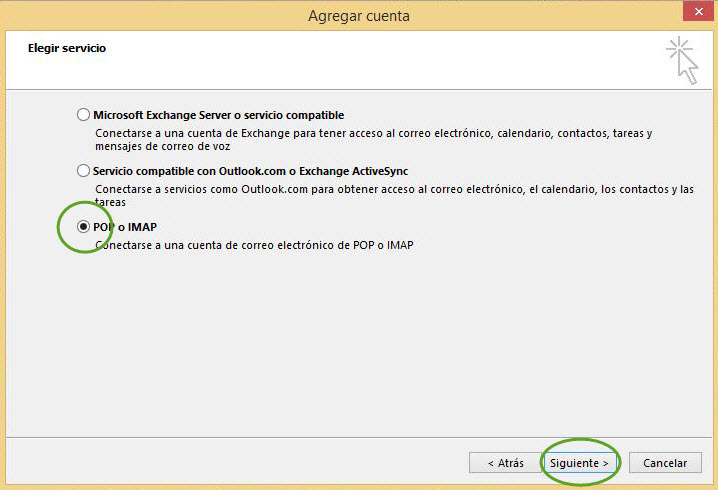 Seleccione POP o IMAP