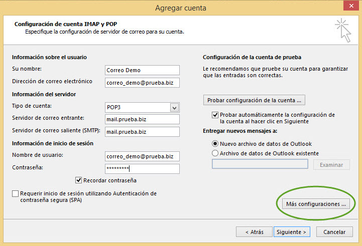 Configuración POP o IMAP